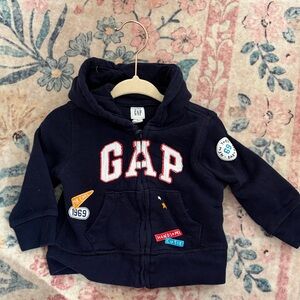 GAP Navy Hooded Zip Sweatshirt with Patch Details